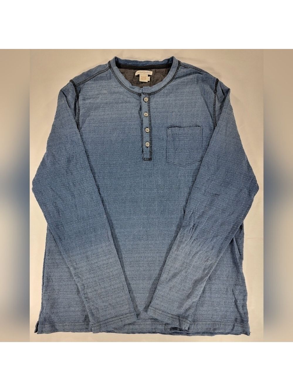 Carbon 2 Cobalt Henley Blue Hombre Textured Long Sleeve Shirt Men Large Midlayer